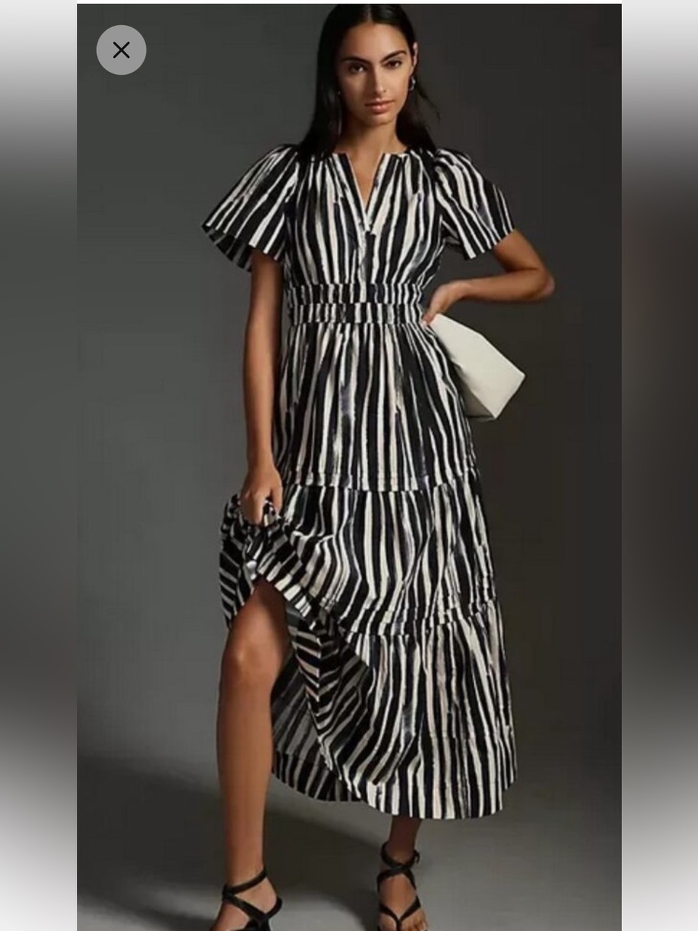 Anthropologie Somerset Maxi Dress Black White Stripe Pockets Size M